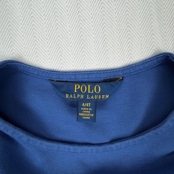 Polo Ralph Lauren Girls 4T Blue Flutter Sleeve Peplum Top Cotton Blend Logo - Picture 7 of 9